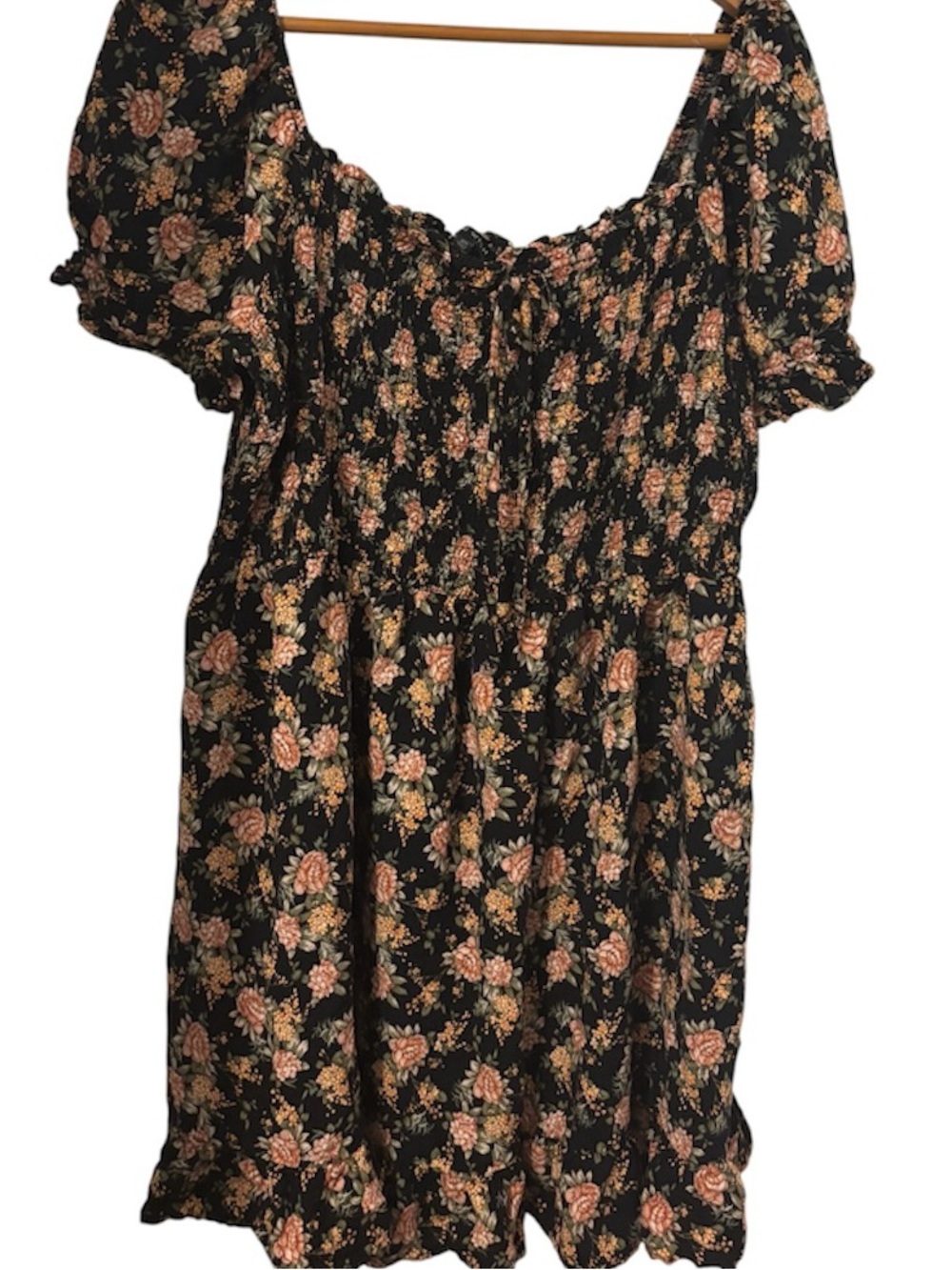 U Wish Women's Plus 2X Floral Mini Dress Round Neck Smocked Puff Sleeve Ruffles